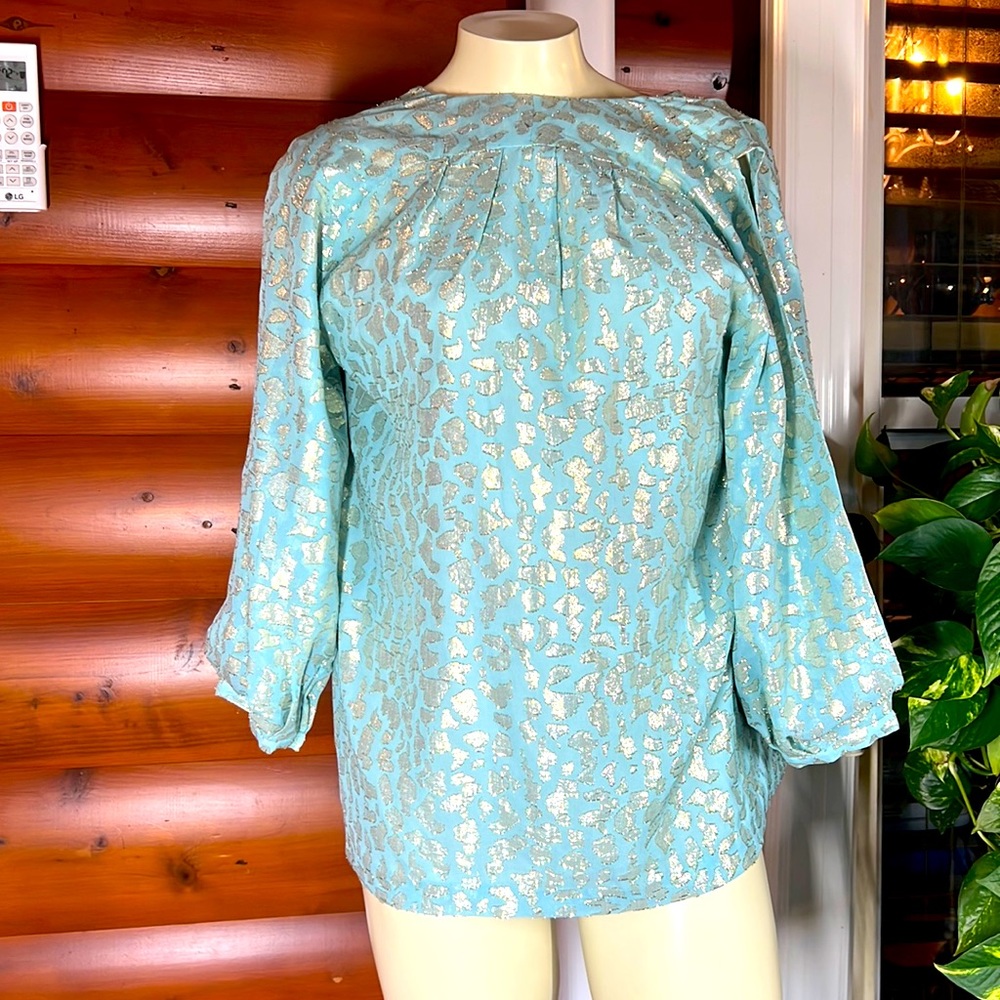 Diane  vonFurstenberg  blouse green and gold color size 2